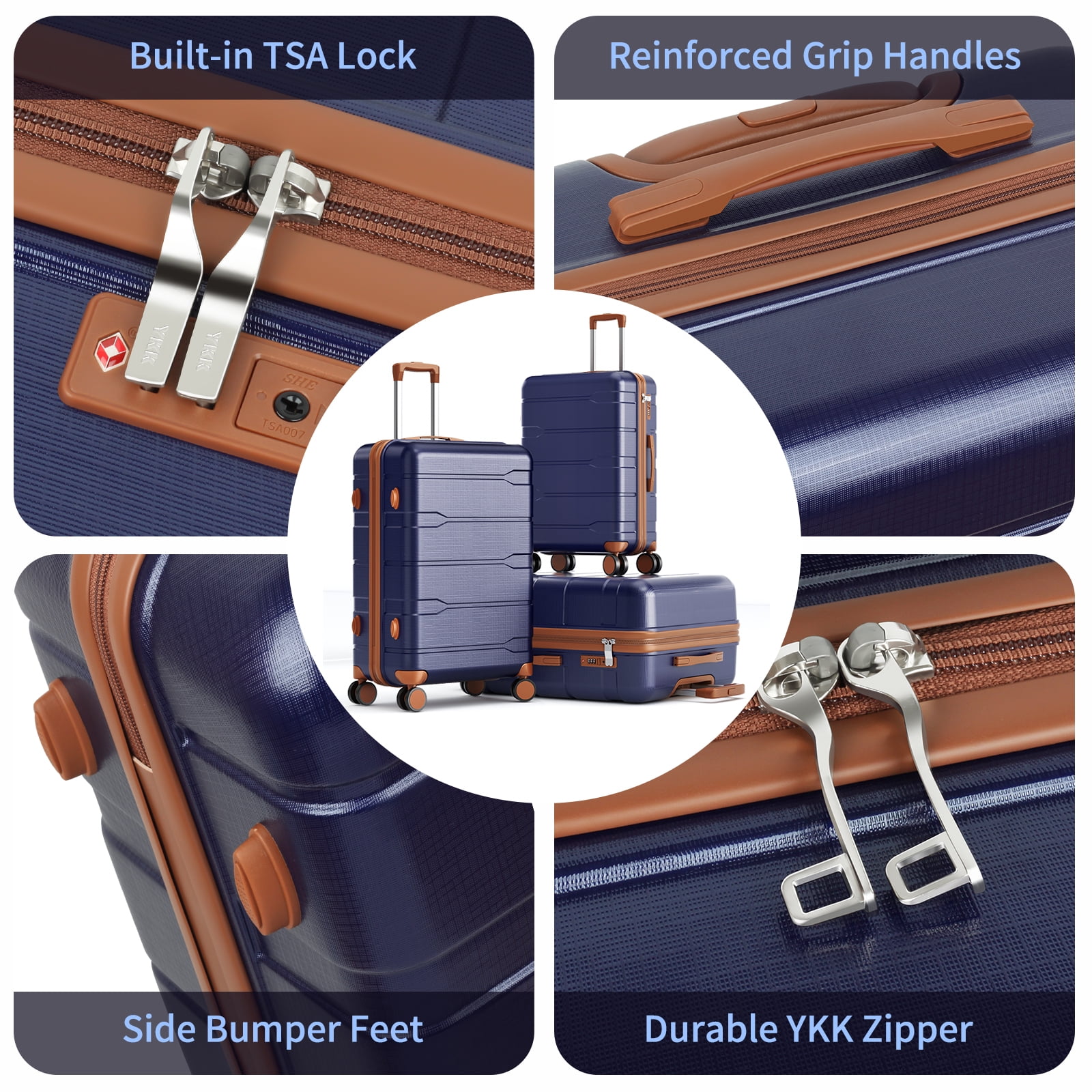 Vebreda 3 Piece Hardshell Luggage Set with TSA Lock, YKK Zippers, Spinner Wheels, Lightweight PC+ABS Suitcases (20”/24”/28”)