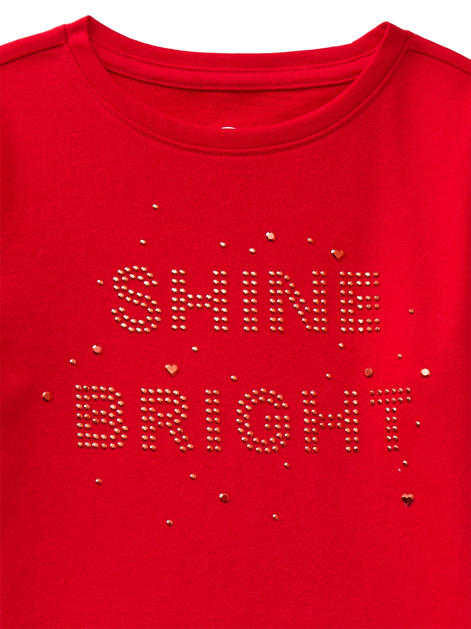 Wonder Nation Girls Embellished Tee with Long Sleeves, Sizes 4-18 & Plus
