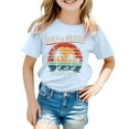 thumbnail image 1 of T-Shirts Filles Mode Imprimé Col Rond Manches Courtes Décontractées Hauts Filles Bleu Clair 4-5 Ans, 1 of 4
