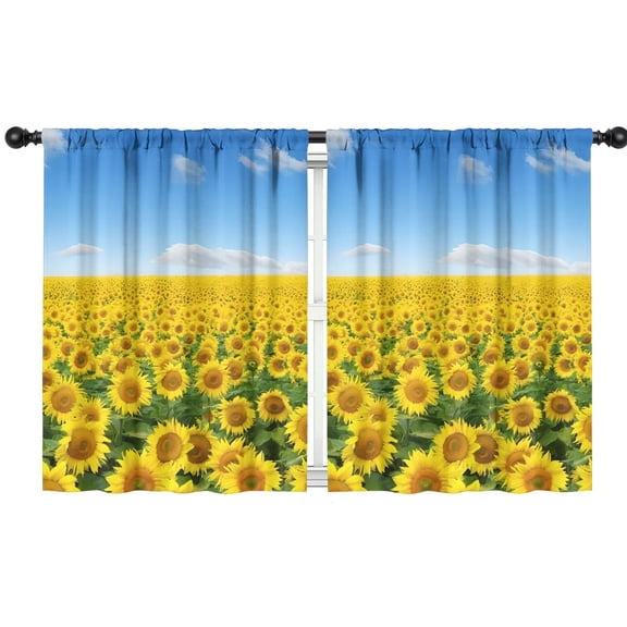 Blackout Kids Curtains,Blue Sky Sunflower Field Pattern Childrens Insulated Curtains Set Of 2,Bedroom Essentials,Toddler Room Decor 42"x54"