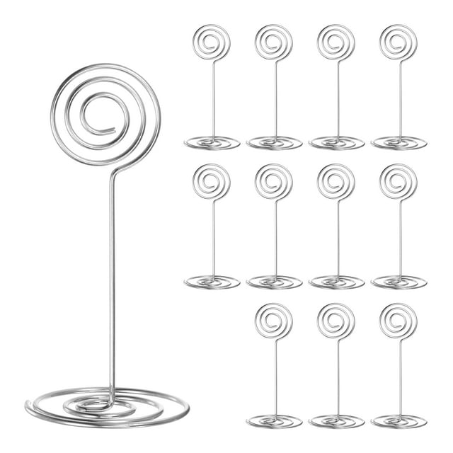 Unique Bargains Table Number Holders 85mm Tall 40mm Base Width Circle Silver Tone, 12 Pieces