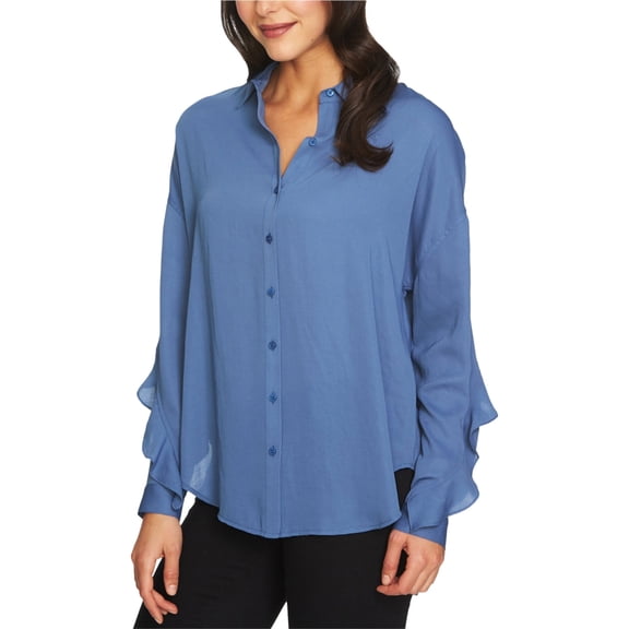 1.State Womens Ruffled Split Back Button-Down Top