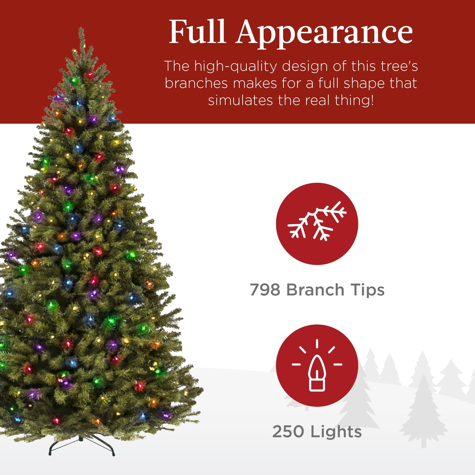 Best Choice Products 6ft Pre-Lit Spruce Hinged Artificial Christmas Tree w/ 250 Multicolored Lights, Stand