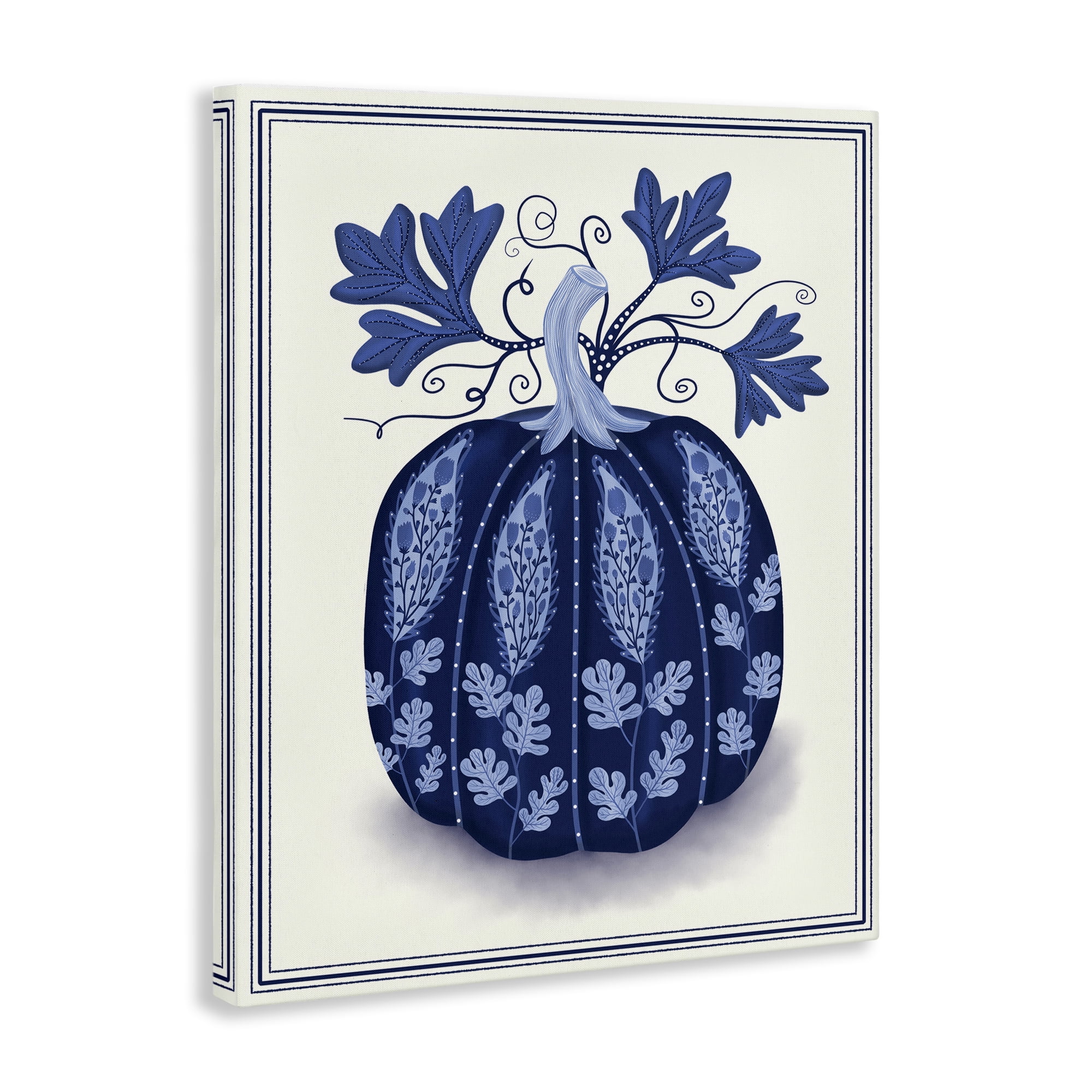 Stupell Industries Folk Pattern Fall Pumpkin Plants & Flowers Painting Wrapped Canvas Art Print Wall Art, 36 x 48