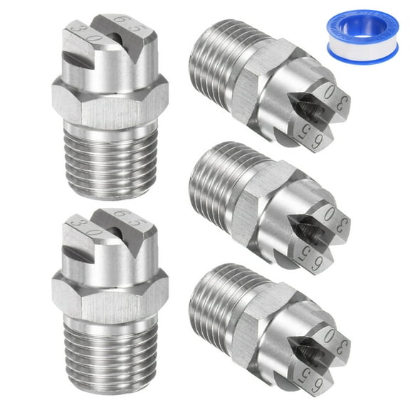 Uxcell 5-Pack Flat Fan Spray Tip, 65 Degree 1/4BSPT Male Pressure Washer Nozzles Cleaner Nozzle Replacement W Sealing Tape ( 3.6mm Orifice )