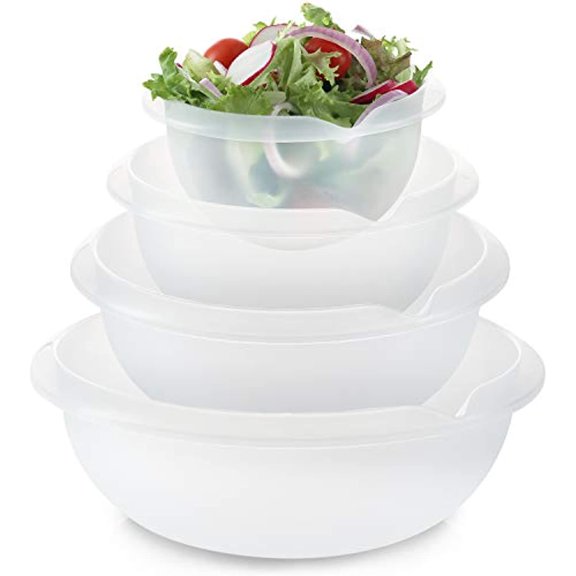 Set of 4 – Natural Mixing Bowls - Plastic Mixing Bowl Set for Prep – Stackable Mixing Bowls for Kitchen – Microwave & Dishwasher Safe – BPA Free – Great for Cooking Serving Salads, Snacks,