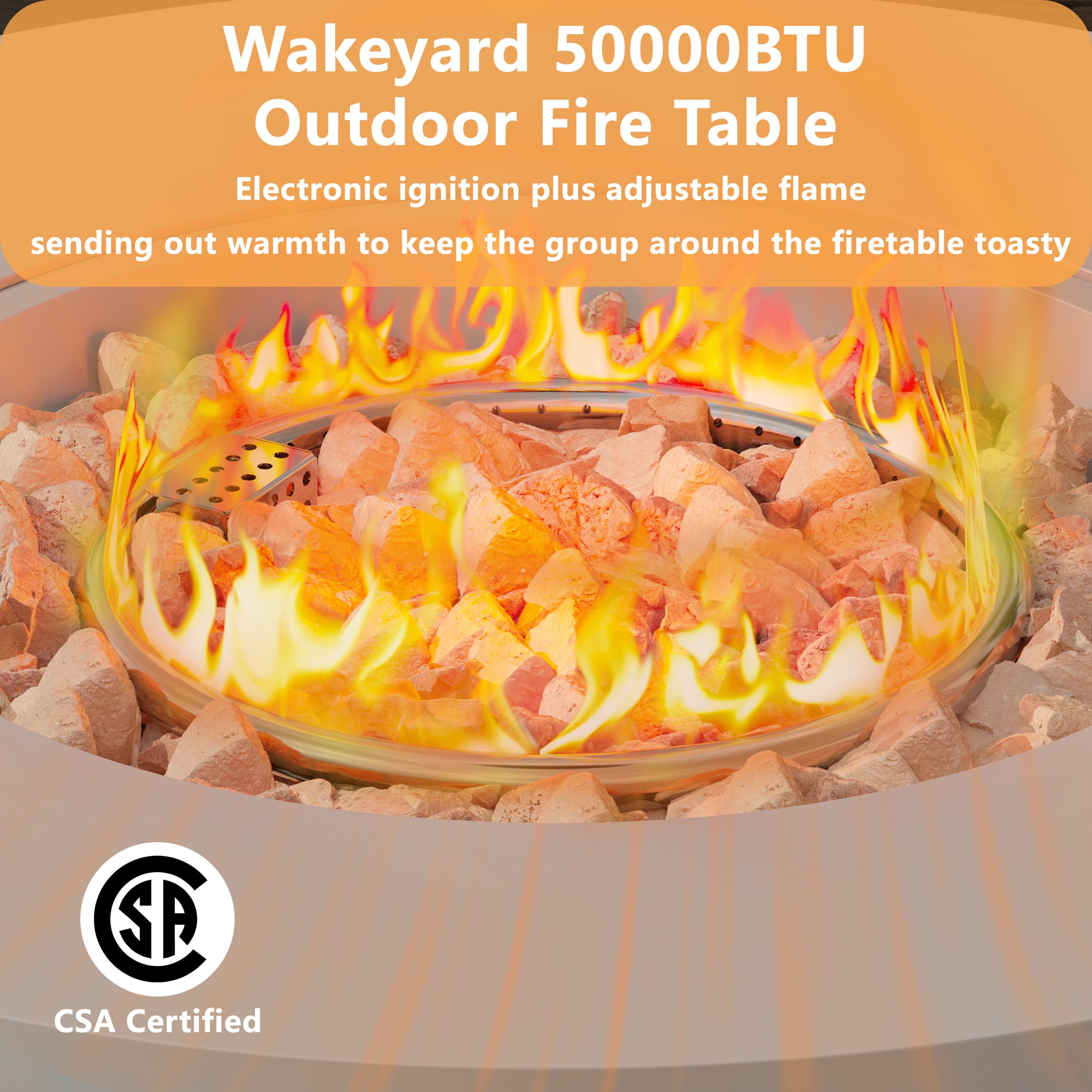 Wakeyard 32.5 inch Round Propane Fire Pit Table, 50000 BTU, Includes Lava Rock,Gray