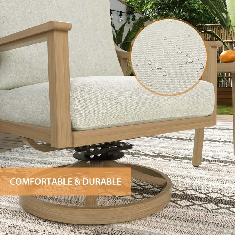 3-Piece Patio Bistro Set, All-Weather Aluminum Outdoor Conversation Set Includes 1 Side Table and 2 Cushioned Swivel Rocker Chairs