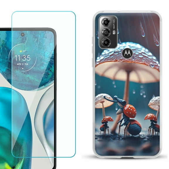 OneToughShield ® for Motorola Moto G Play 2023 Shockproof Fashion Phone Case, with Tempered Glass Screen Protector - Ant n Mushroom