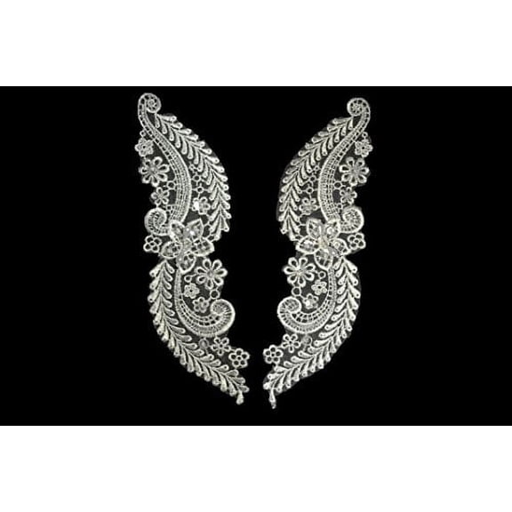 Altotux 10"x3" White Ivory Bridal Pearl Beaded Embroidered Sequins Applique Pair (White)
