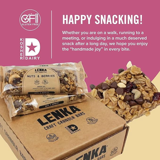 LENKA Handmade Craft Granola Bars | Nuts & Berries | Gluten Free High Fiber | Nutritious Snack Bar with Almonds, Cashews & Peanuts | 12 Pack