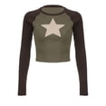 thumbnail image 6 of Musuos Women Fashion T-shirt Long Sleeve Crew Neck Star Patchwork Slim Fit Crop Tops Streetwear, 6 of 9
