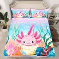 thumbnail image 2 of Manfei Kawaii Axolotl Bed Sheets Full, Ocean Coral Full Sheet Sets, Cartoon Animal Bedding Sets Full Size, Breathable Room Decorative, 4 Pieces, 2 of 7