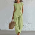 thumbnail image 2 of VBVC 2 Piece Wide Leg Pants Set Women Loose Fit V Neck Top Casual Summer Outfit,Green,S-2XL, 2 of 7