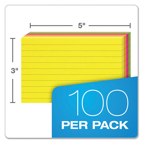 "Ruled Index Cards, 3 X 5, Glow Green/yellow, Orange/pink, 100/pack | Bundle of 2 Packs"