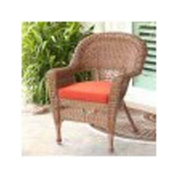 Jeco Honey Wicker Chair With Brick Red Cushion