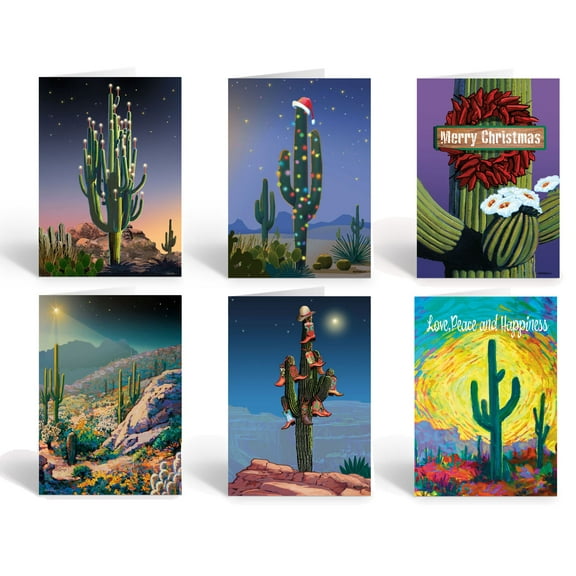 Asssorted Saguaro Cactus Holiday Cards - 18 Holiday Cards with Envelopes - 113