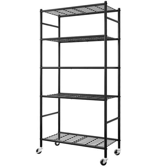 Sakugi 5-Tier Heavy Duty Storage Shelves, with Leveling Feet and Wall Bracket, 33.0"×12.6"×73.5", Black