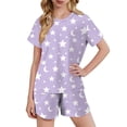 thumbnail image 2 of YHAJDS Girl 2 Piece Set Tiny Print Crewneck Short Sleeve T Shirt Elastic Shorts Set, 2 of 9
