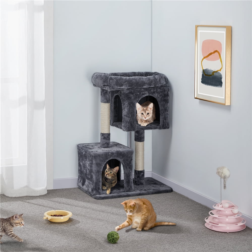 Alden Design 33.5''H Plush Cat Tree with Wide Platform Condo for Indoor Cats, Dark Gray