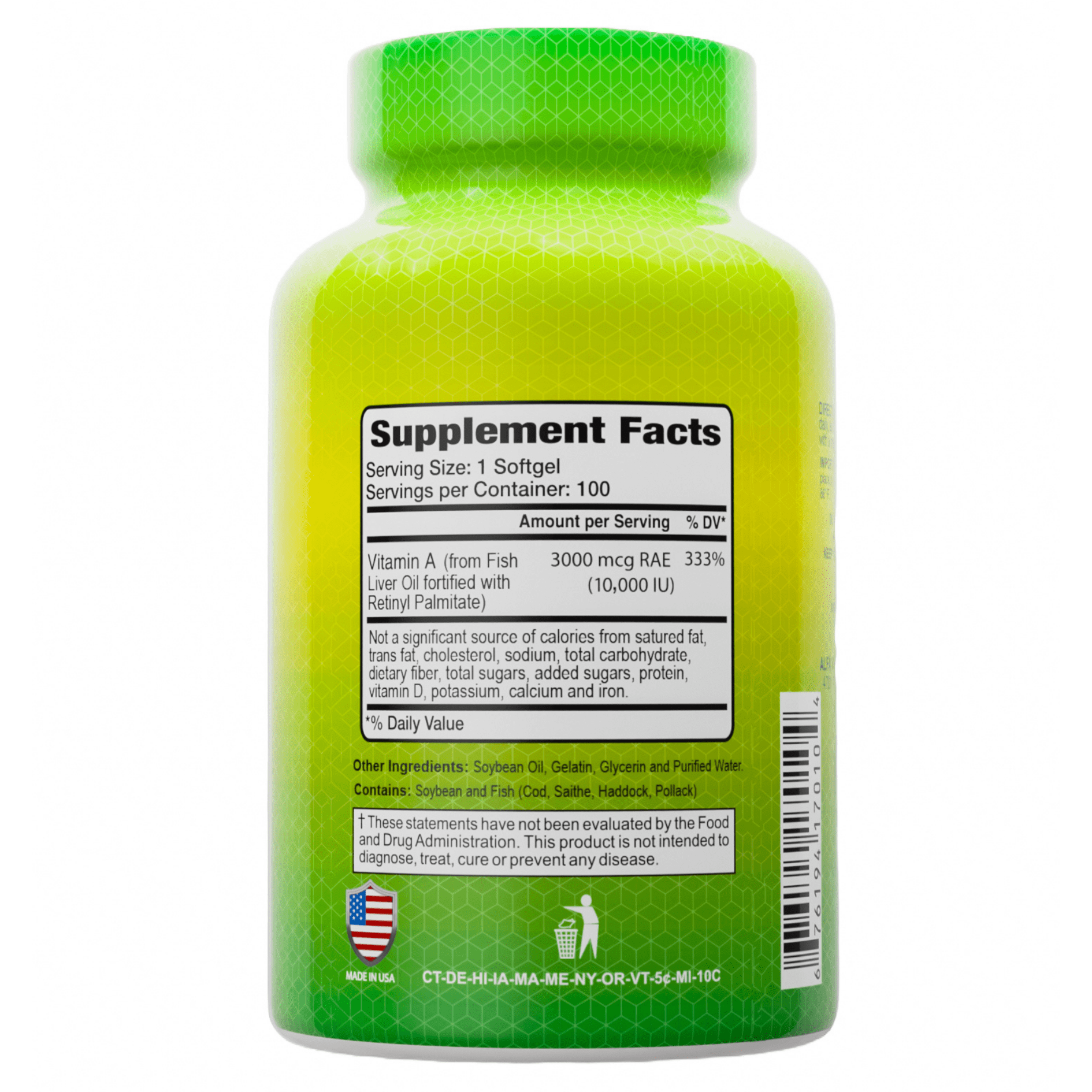ALFA VITAMINS - Vitamin A - Fish Liver Oil 10,000 IU - Daily Dietary Supplement Helps Supports Vision, Skin and Immune System - 100 Softgels