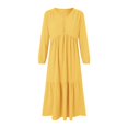 thumbnail image 6 of vigerkar Women's Linen Maxi Dress Long Sleeve with Pockets Casual V-Neck Tiered Ruffle Dress Boho Beach Pleated Long Dress Yellow, XXXL, 6 of 9