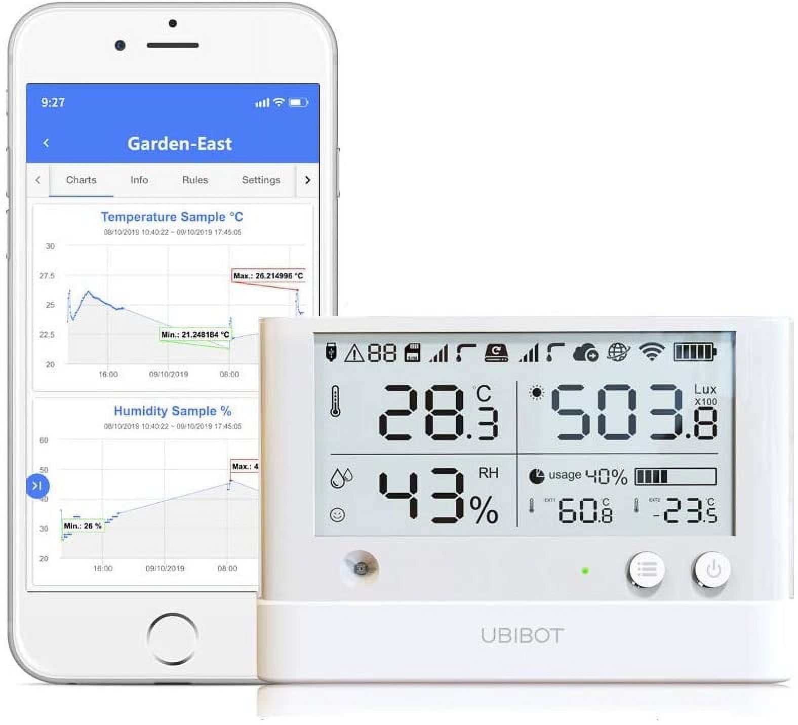 UbiBot WS1 Pro WiFi Temperature Humidity Monitor, Wireless Temperature Sensor, Refrigerator Thermometer, Temperature Data Logger, Hygrometer, Android & iOS App 2.4GHz WiFi, no hub Required, IFTTT