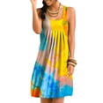 thumbnail image 3 of Vestido corto con estampado tie-dye Vestido plisado sin mangas, azul amarillo, XL sidaley AP002087-20, 3 of 7