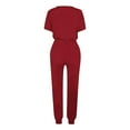 thumbnail image 5 of Scyoekwg Summer Outfits for Women 2 Piece Trendy Loose Sweatsuits Sets Solid Color Short Sleeve Round Neck Drawstring Tops Jogger Pants Casual Tracksuit (Red,M), 5 of 5