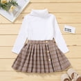 thumbnail image 2 of Coerni Toddler Baby Girls Skirt Set Turtleneck Knitwear Sweater Ribbed Tops And Plaid Pleated Skirt 2Pcs Outfits Set, 2 of 6