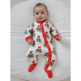 thumbnail image 4 of Spewahor Infant Baby Boys Girls Christmas Romper 0 3 6 12 18 Months Wreath Bow Print Long Sleeve Zip Up Round Neck Footed Jumpsuit, 4 of 9