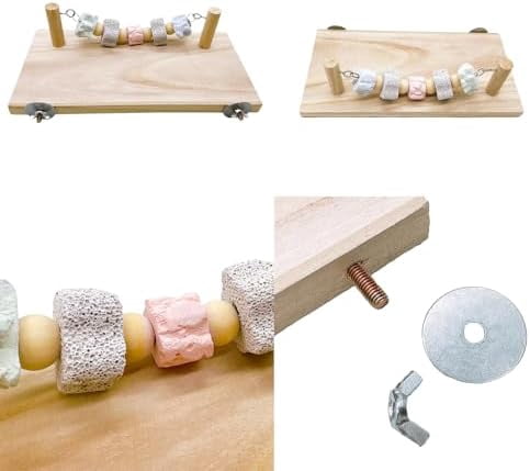 Large Syrian Hamster Wood Ledge Platform with Lava Stone Block Chew Toys Chinchilla Cage Resting Wooden Shelf for Guinea Pig Rat Mouse