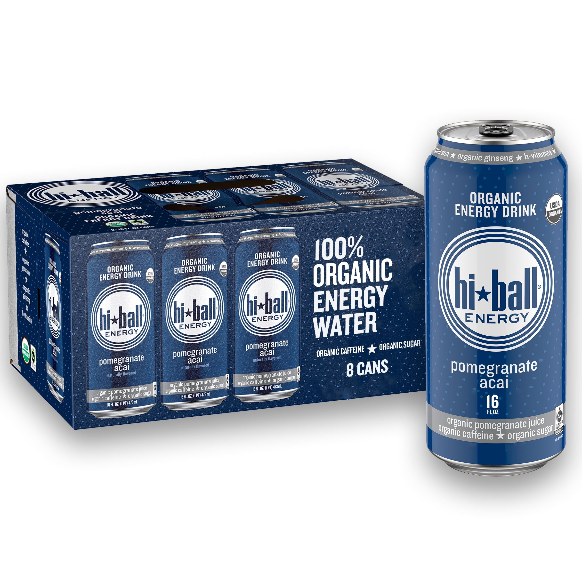 Hiball Energy Pomegranate Acai Certified Organic Energy Drink, 16 Fluid