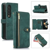 Crossbody Wallet Case for Samsung Galaxy Z Fold 4, Shoulder Strap Lanyard Luxury PU Leather Zipper Pocket Flip Folio Cover with Card Slots Holder Magnetic Clasp Kickstand Phone Case,Darkgreen