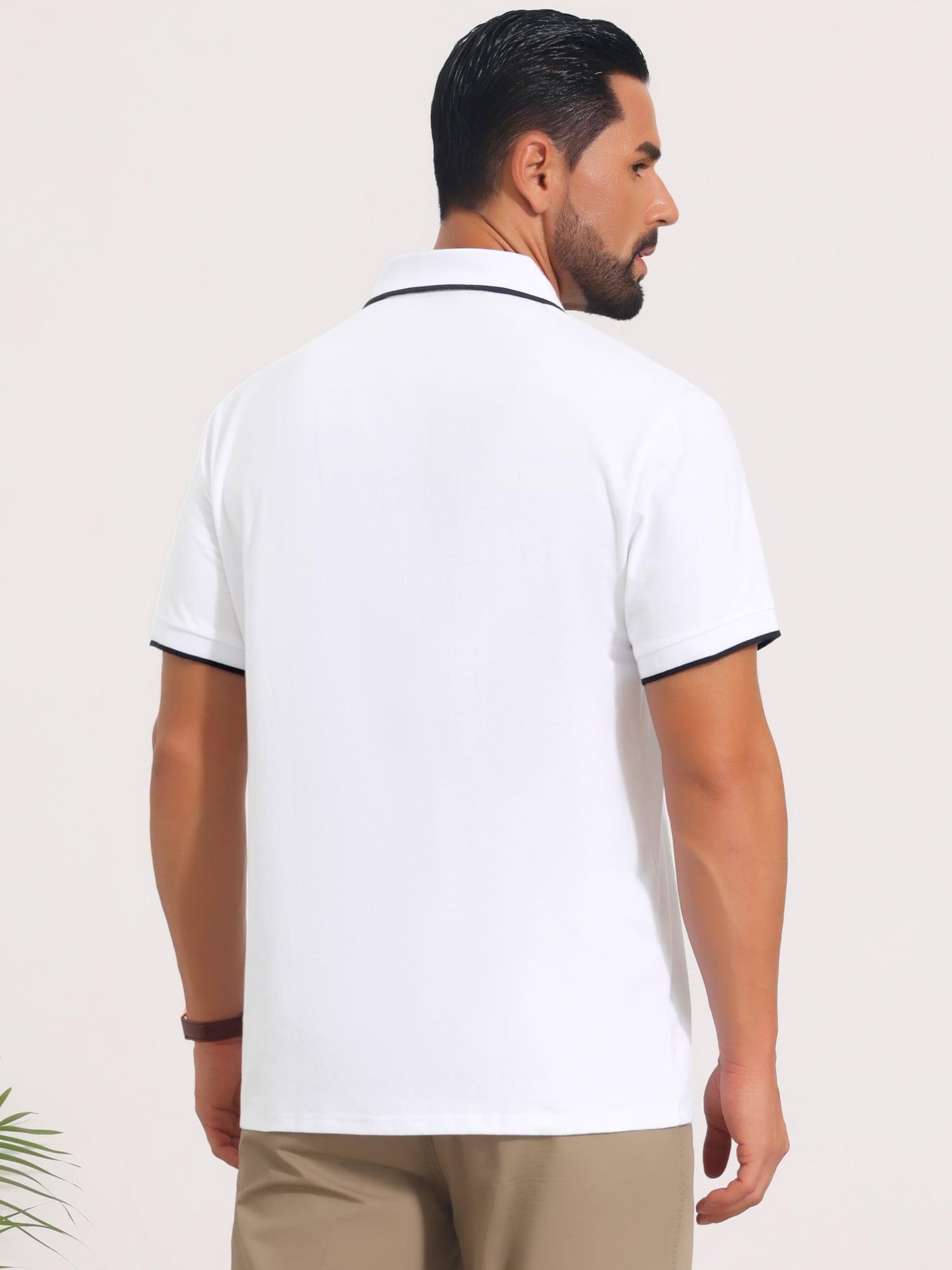 DARING DIVA Men's Contrast Trim Short Sleeve Button Closure Polo Shirts M White