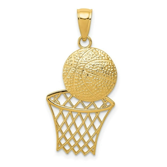 Finest Gold 14K Yellow Gold Diamond-Cut Basketball & Net Charm