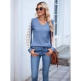 thumbnail image 3 of Womens Long Sleeve Shirts V-Neck Tops Business Casual Blouses Tee Trendy 2025 Fall Fashion Outfits Clothes Blue L, 3 of 8