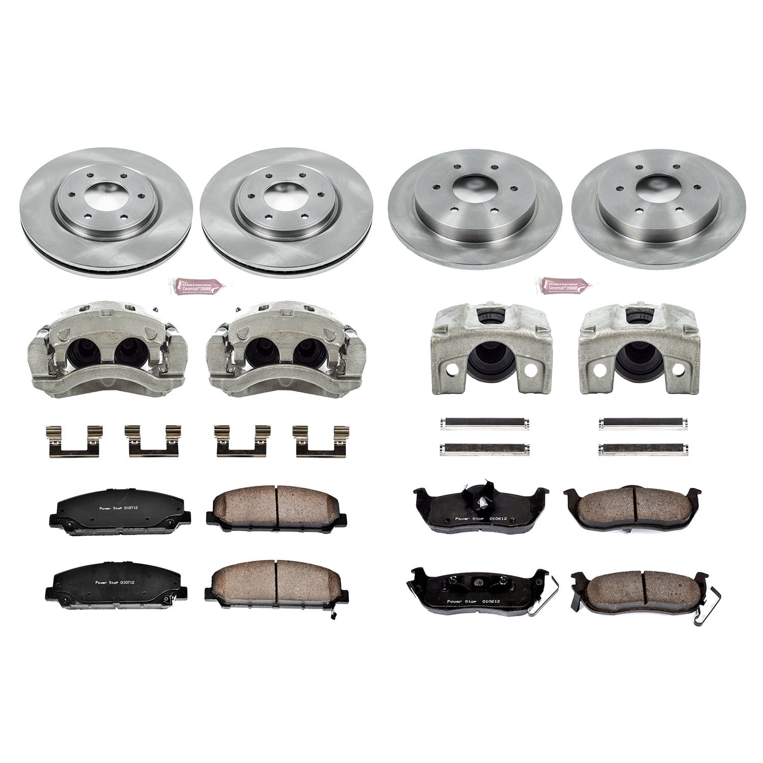 PowerStop Front and Rear Stock Replacement Brake Pad and Rotor Kit with Calipers Fits: INFINITI NISSAN Select Models KCOE2805