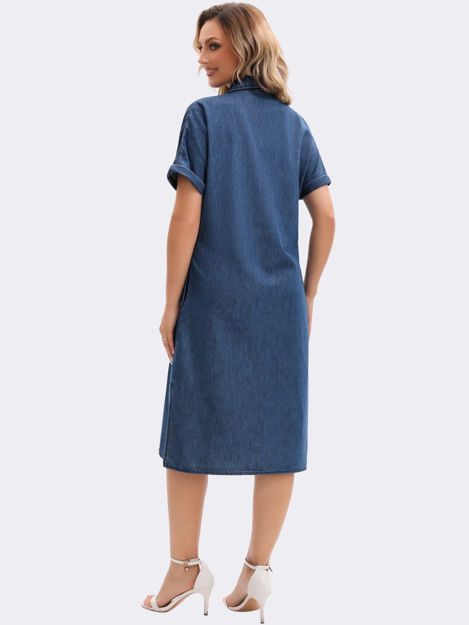 DARING DIVA Midi Denim Short Sleeve Button Down Tunic Jean Dress XL Navy Blue