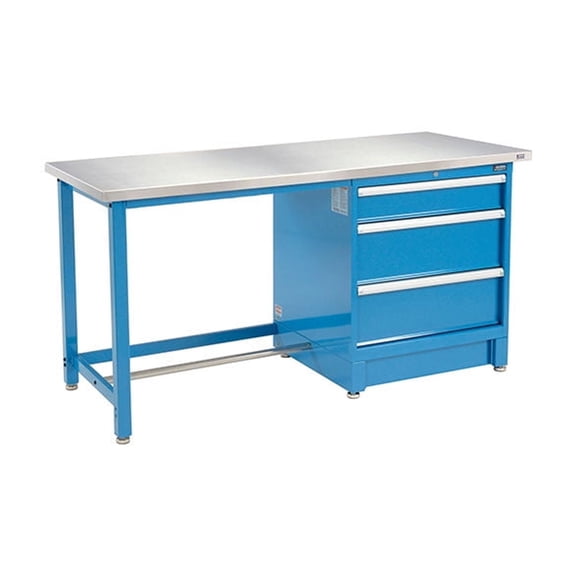 Global Industrial 72"Wx30"D Modular Workbench with 3 Drawers, Stainless Steel Square Edge, BL