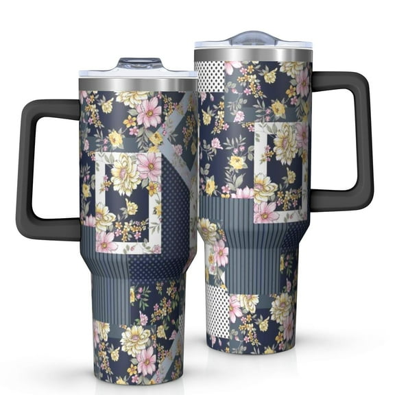 OBREWU Pioneer Flower Tumbler with Handle and Lid,Pioneer Flower 40oz Double Wall Vacuum Insulated Tumbler,Cups Gift for Women and Men
