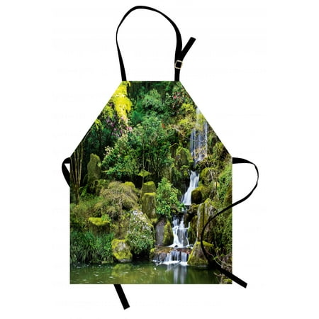 - Garden Apron Pond in Asian Style Garden Arboretum Trees Bush Foliage Rocks Waterscape Picture, Unisex Kitchen Bib Apron with Adjustable Neck for Cooking Baking Gardening, Green White, by Ambesonne