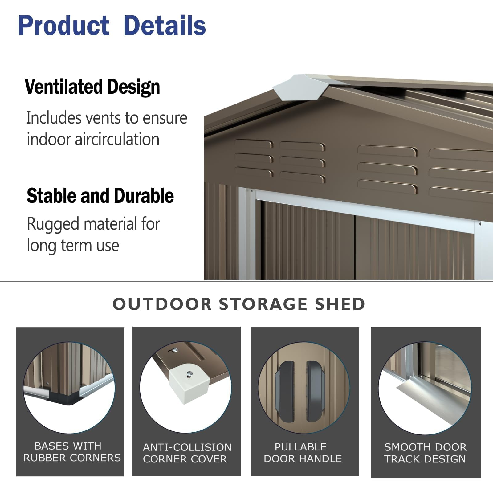 ALAULM 8'x6' Outdoor Storage Shed Outdoor Galvanized Metal Tool Shed with Vents & Sliding Door, Waterproof Garden Shed for Patio,Lawn,Backyard to Store Bikes,Tools-Brown