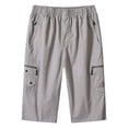 thumbnail image 5 of WIZUTIZ Men's Summer Cargo Capris Solid Color Drawstring Elastic Waist Pocket Workwear Cropped Pants Lightweight Polyester Breathable for Outdoor Hiking Daily Wear Mens Fashion, 5 of 5