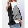 thumbnail image 3 of Sudadera de lana difusa con cuello redondo para mujer, informal, de moda, con manga larga abombada, color block, color negro, XL, 3 of 6