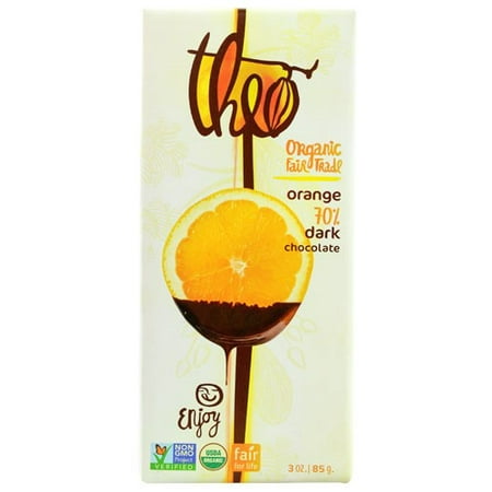 (2 Pack) Theo Chocolate Organic 70% Dark Chocolate Bar Orange 3 (Best Dark Chocolate Bars)