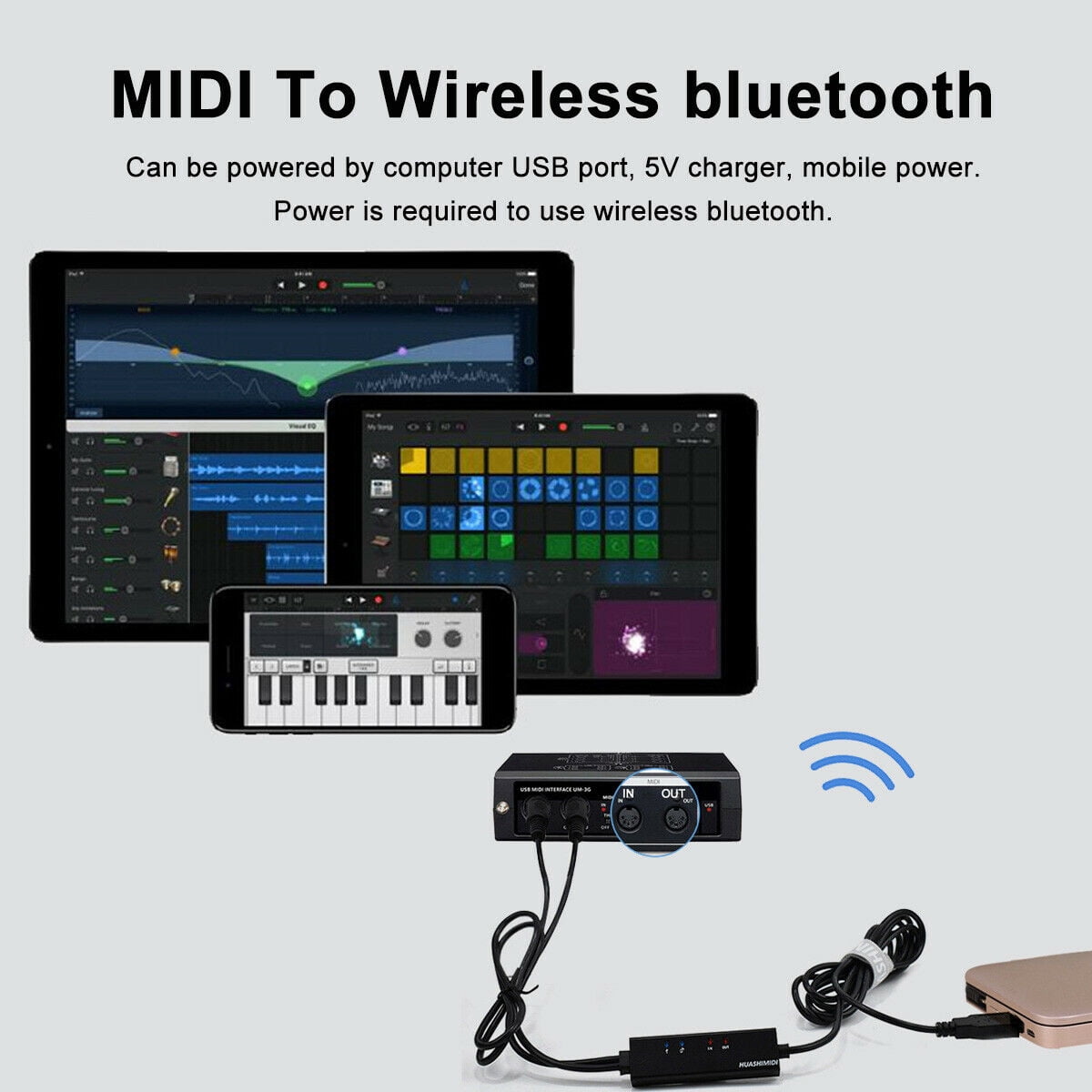 TNP Midi 5 Pin Din Wireless Bluetooth Adapter Dongle Interface Converter Signal Transmitter For Keyboard Synthesizer Piano Instrument to Mac Computer PC Windows Laptop Music Studio 