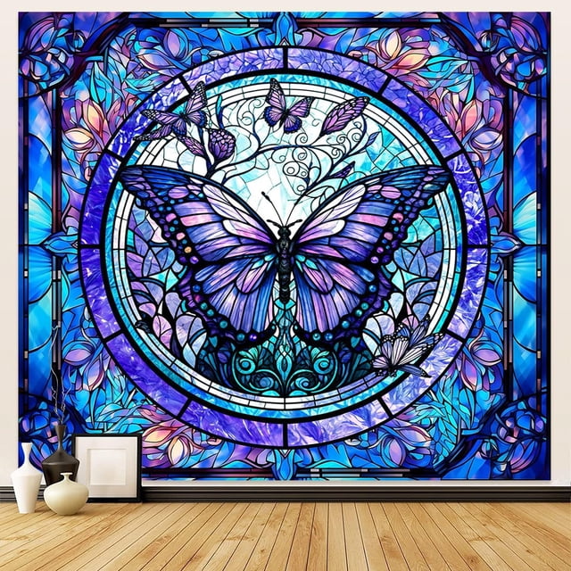 Tapiz para colgar en la pared con forma de mariposa de cristal teñido, 150 x 130 cm