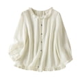 thumbnail image 2 of Warop Cotton Linen 3/4 Sleeve Top for Women Casual Retro Embroidery Turn-Down Collar Blouses, 2 of 9