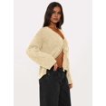thumbnail image 3 of Women'S Tie Front Cropped Cardigan Sweater V-Neck Open Front Sweater Crochet Cable Ribbed Knit Top  S, 3 of 6